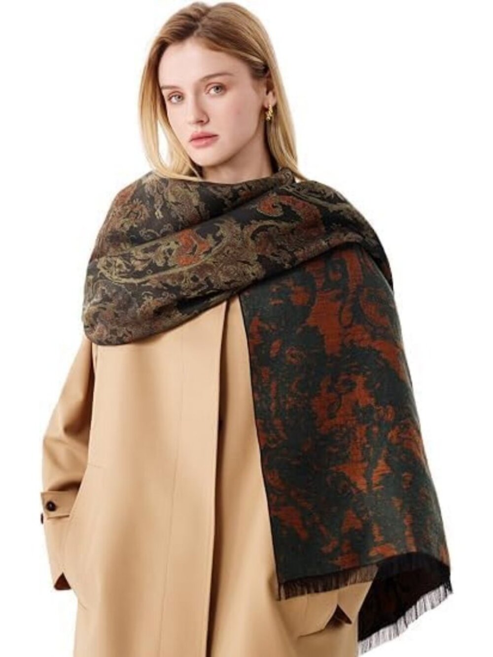 Elegant Paisley Brushed Silk Scarf for Women - Soft Wrap, 71"x18" Fashion